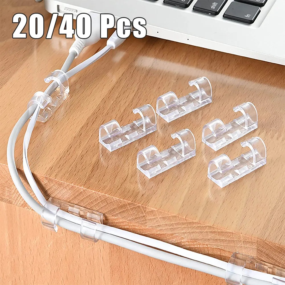 20 /40Pcs Klip Kabel Organizer Self-Adhesive Drop Wire Holder Cord Management Tidy Fixed Clamp Untuk TV PC Wire Cable Rumah Kantor