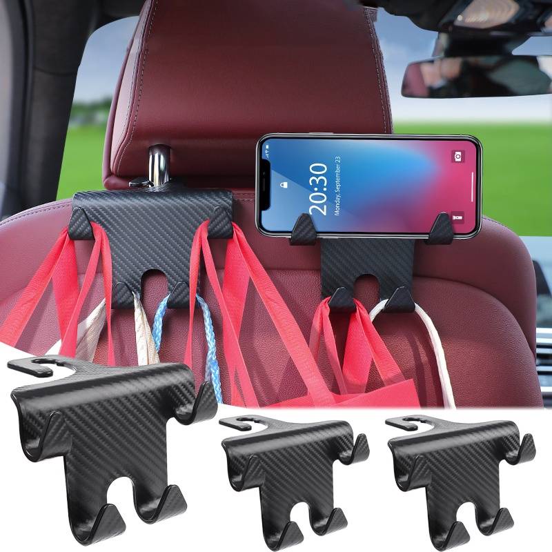 Sandaran Kepala Kursi Mobil Hitam Penyimpanan Kait Ganda Otomotif Kendaraan Back Seat Holder Organizer Dengan Holder Handphone Universal Untuk Tas Handbag/Pakaian/Mantel/Belanjaan