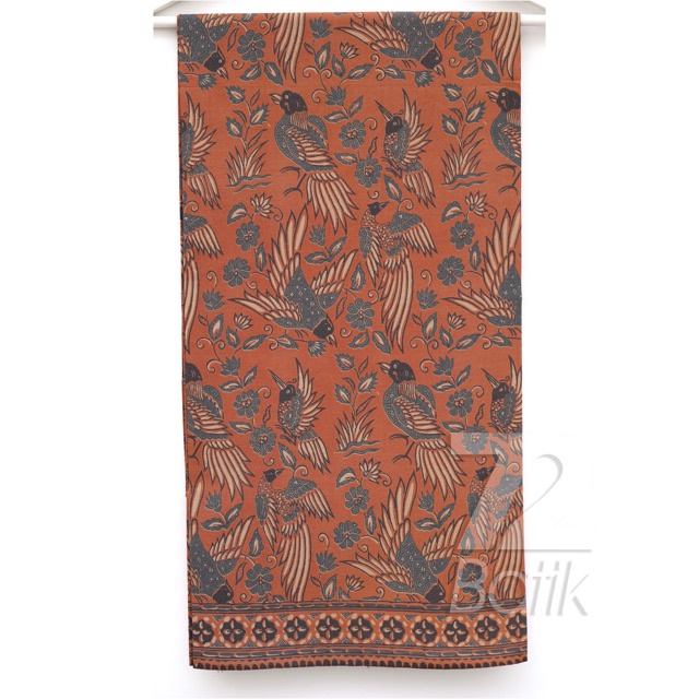 KAIN BATIK KATUN Premium Motif Burung Warna Orange Oranye Oren 723461 Cap 72 Jarik Jarit Samping Kebat Panjang Batik Katun Modern Premium Bahan Seragam Batik Pernikahan Kantor Keluarga Murah Kamen Jadi Batik Bali Lembaran