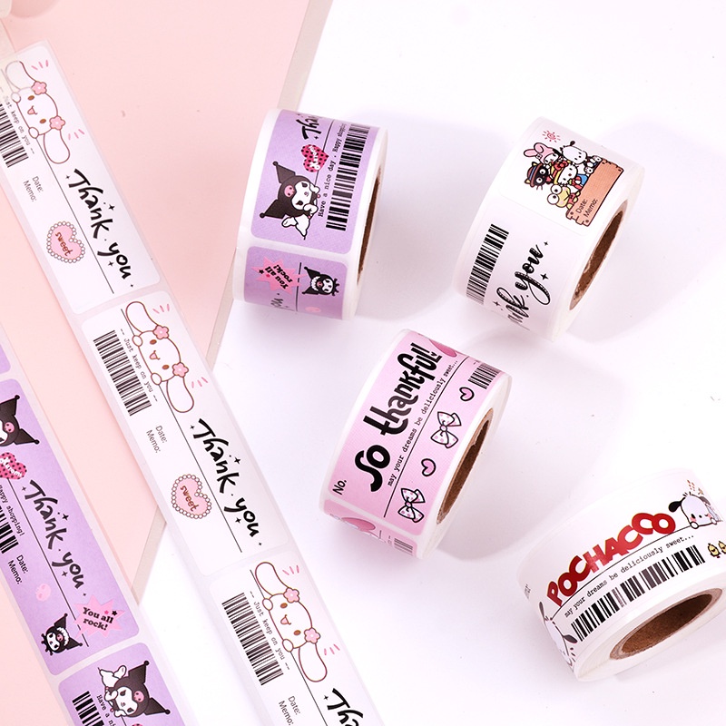 (120PCS) STICKER MEMO ROLL SANRIO LABEL THANK YOU PANJANG / STIKER ROLL CINNAMOROLL KUROMI MELODY