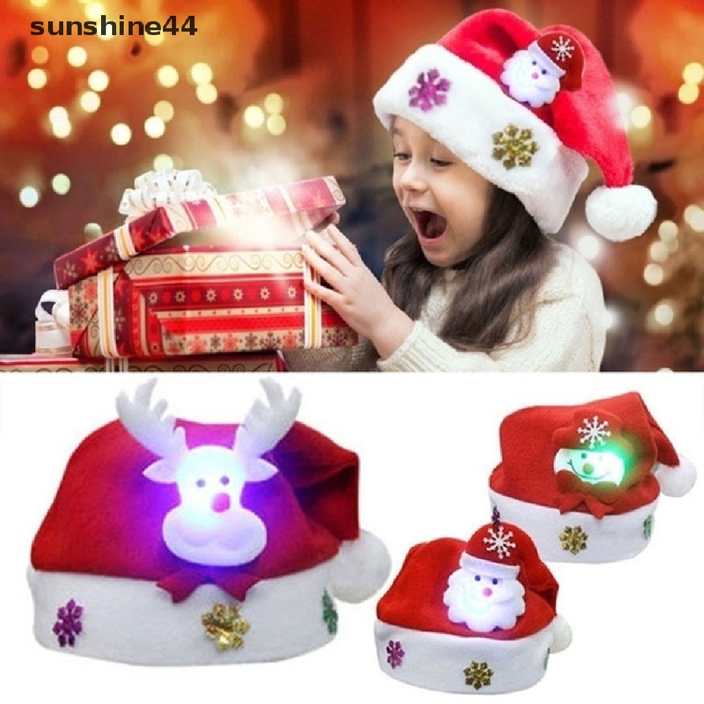 Sunshine Natal Dewasa/Anak LED Light Up Topi Santa Claus Snowman Elk Cap Xmas Decor Gift ID