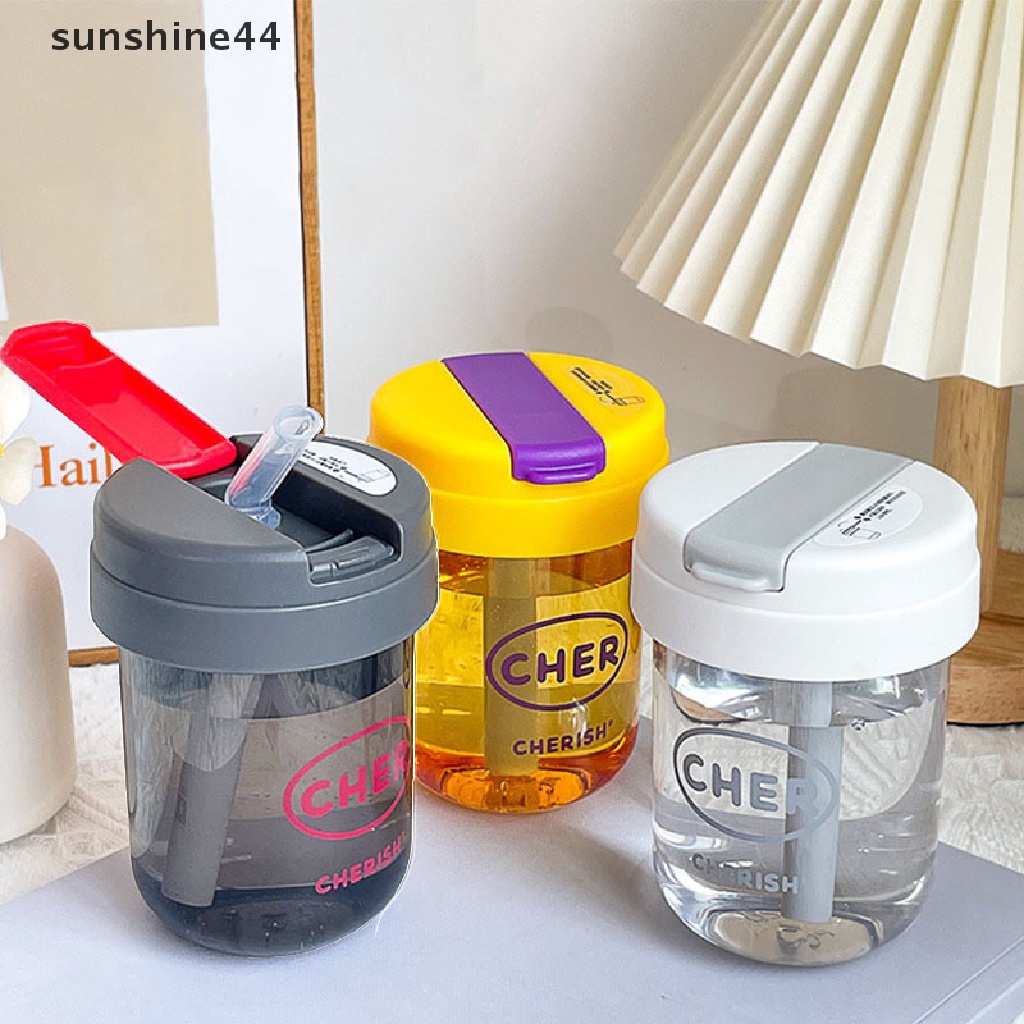 Sunshine Gelas Plastik Lucu Mini Reusable 300ML Dengan Sedotan Mahasiswa Portable Straw Water Cup ID