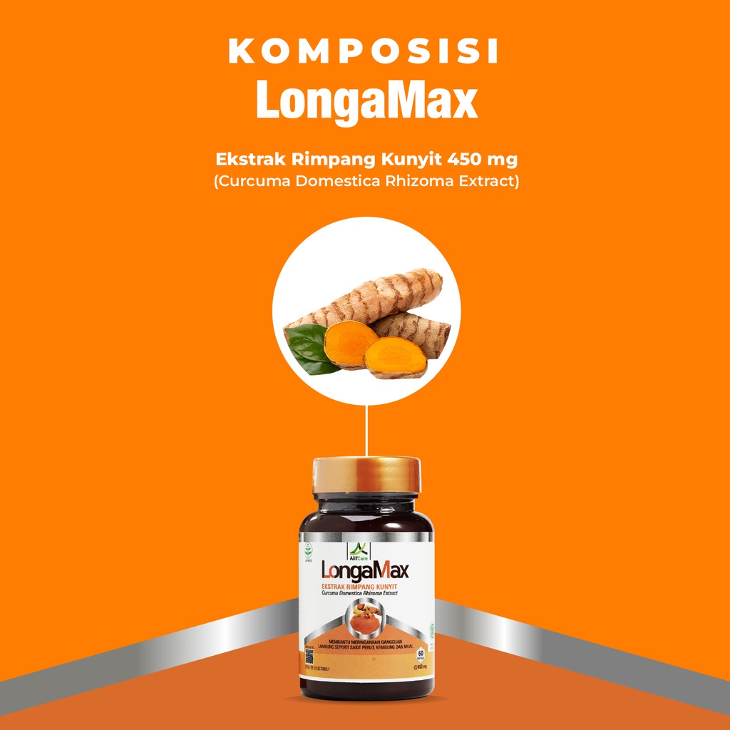 Kapsul LongaMax Obat Herbal Ekstrak Rimpang Kunyit Membantu Mengatasi Maag Asam Lambung Gerd Magh Kronis Mual Asli Original 100%