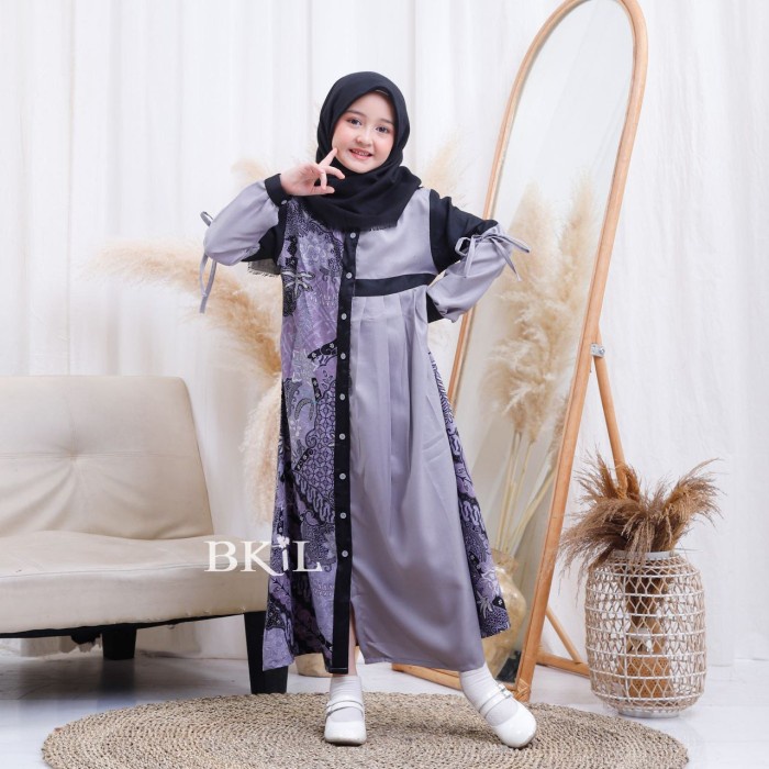✨BEST✨ -Gamis Anak Perempuan Syari Modern / Baju Batik Anak Kids Model Terbaru - Motif A, S- 1.2.23