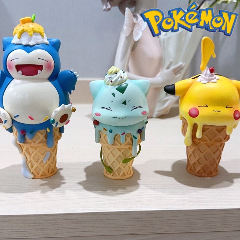 Tokoh Anime Pokemon GK Pikachu Bulbasaur Psyduck Snorlax Lucu Es Krim Musim Panas Action Collect Model Mainan Anak