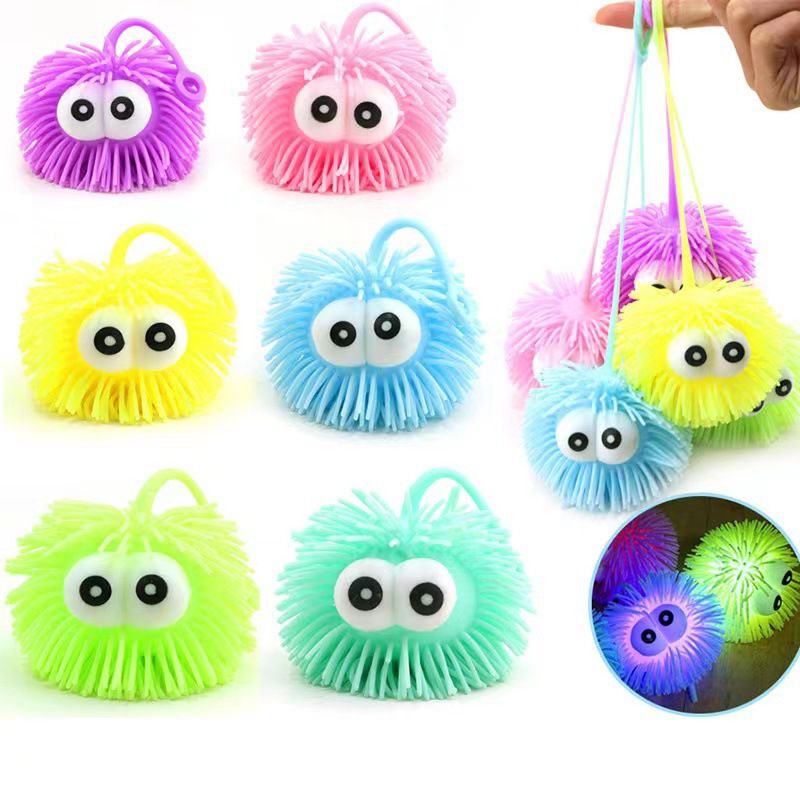 PGC Mainan Anak Bola YOYO Lampu Nyala LED Puffy Ball Warna Warni Flashing Ball Ubur Ubur Squishy Penghilang Stress