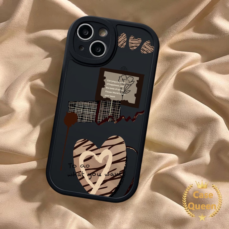 IPHONE Casing Ponsel Tpu Lembut Merek Trendi Kompatibel Untuk Iphone11 14 12 13 Pro Max XR XS X Max 8 7 6 6s Plus SE 2020 Ins Graffiti Cinta Hati Bunga Letter Cover