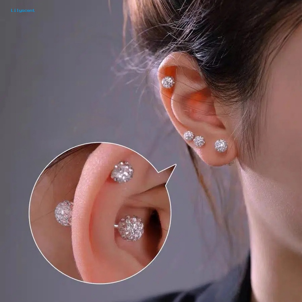 Lilyscent 1pasang Anting Mini Perempuan Perhiasan Aksesoris Sparkling Cubic Zirconia Stud Earrings Mewah