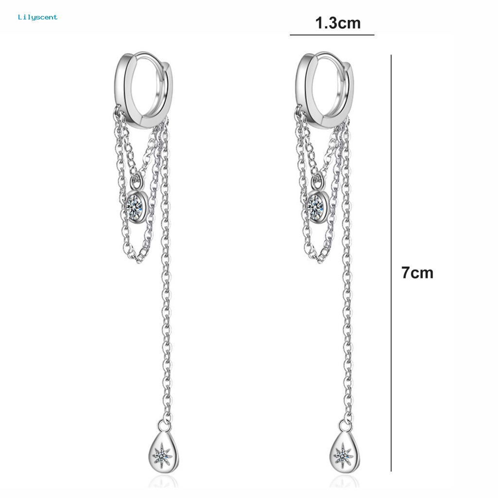 Lilyscent 1pasang Tahan Aus Anting Wanita Fashion Perhiasan Berlian Imitasi Tertanam Women Pendant Earrings Jumbai Panjang