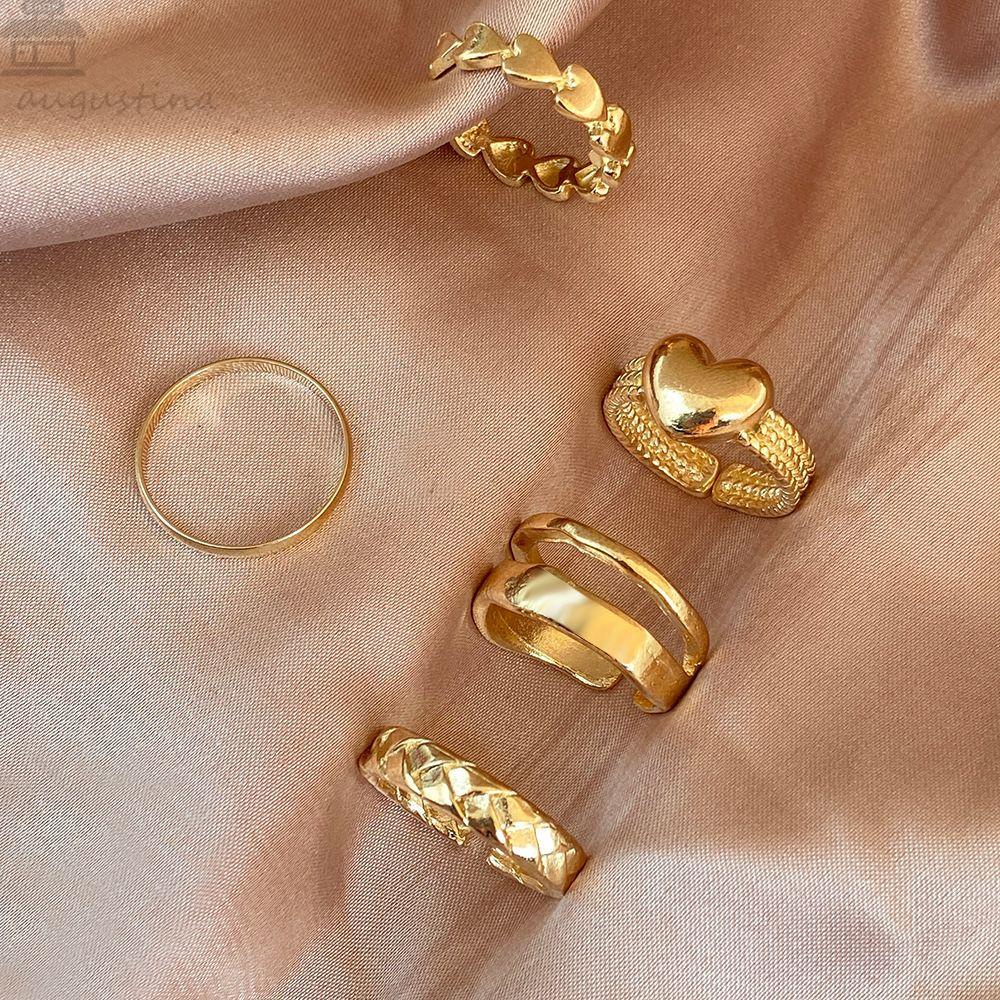 Agustinina Open Ring Set Korea Geometris Hip Hop Hati Wanita Berlian Imitasi Bersama Cincin Alloy Unisex Perhiasan Hadiah