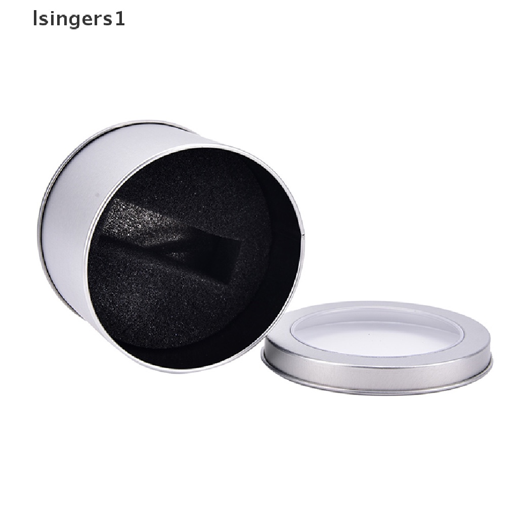[lsingers1] Kotak Jam Tangan Perhiasan Silver Round Metal Display Case Dengan Cushion Watch Box Holder Butik