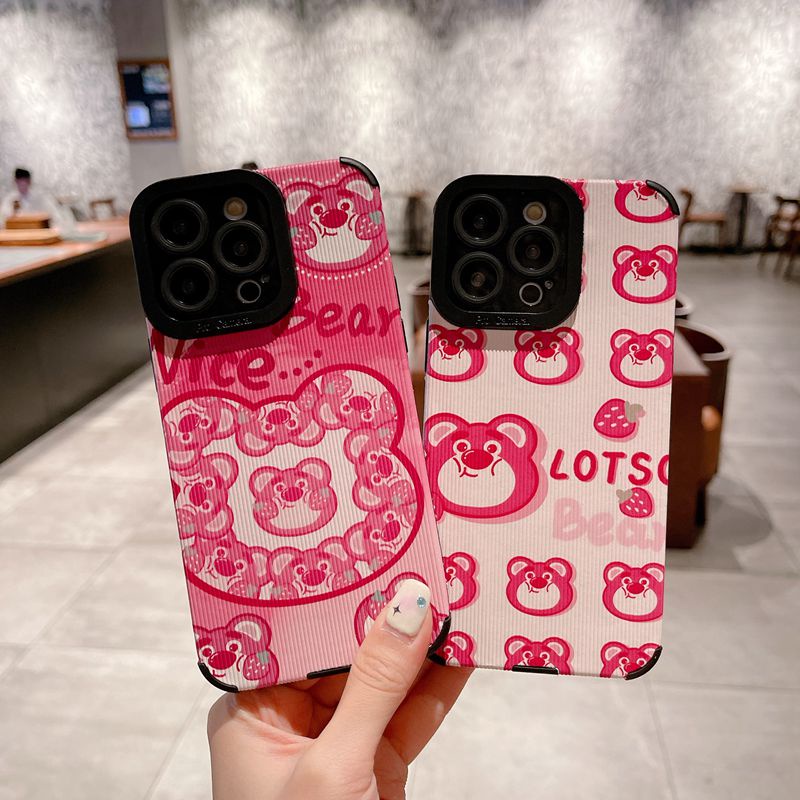 Rose Red Lotso Strawberry Bear Girl Woman Soft Silicon Case HP iP iPhone 6 6S 7 8 14 + Plus SE 2020 X XS XR Max 11 12 13 Pro Max FTD Casing Apple