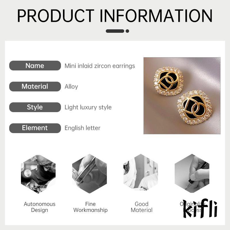 [KD] Anting S925 Perak Micro Hias Zircon Huruf Desain Persegi Premium Sense