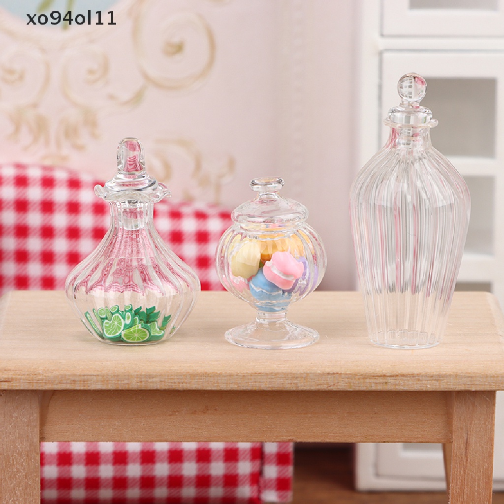 Xo1:12rumah Boneka Miniatur Bergaris Botol Kaca Simulasi Botol Permen Model OL