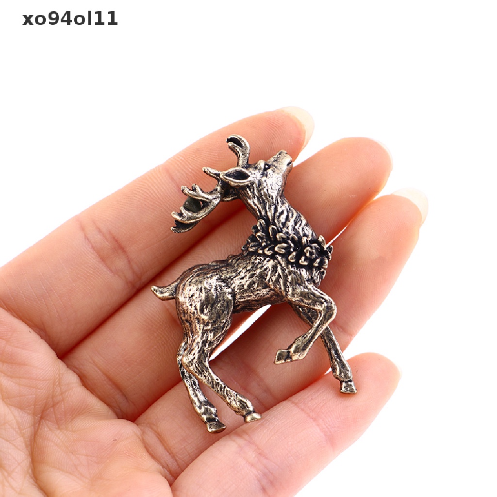 Xo 2PCS Ornamen Patung Rusa Tembaga Murni Patung Miniatur Rusa Kuningan Solid OL