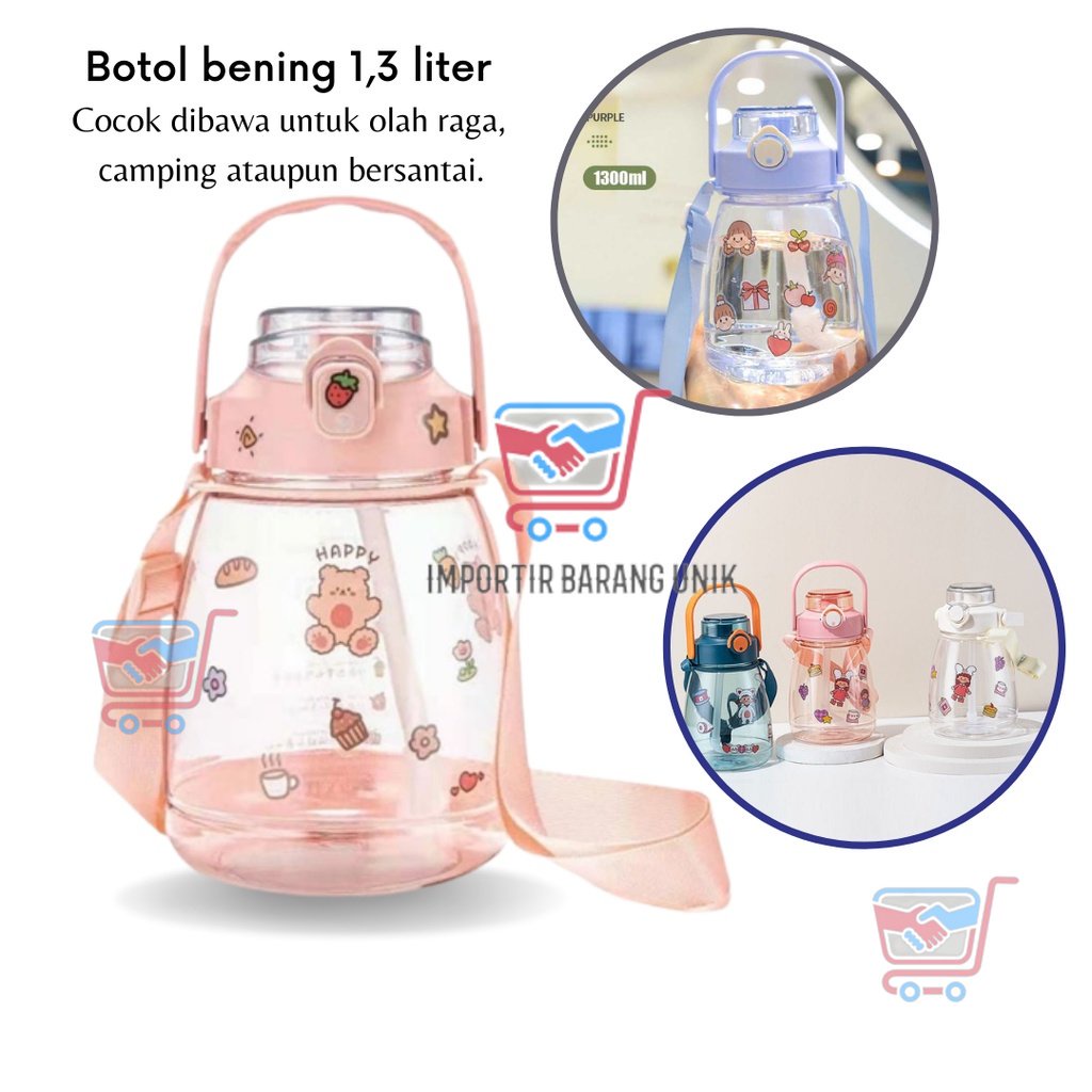 IMB -E105-  BOTOL MINUM VIRAL 1.3 LITER TRANSPARAN  / BOTOL MINUM VIRAL STICKER