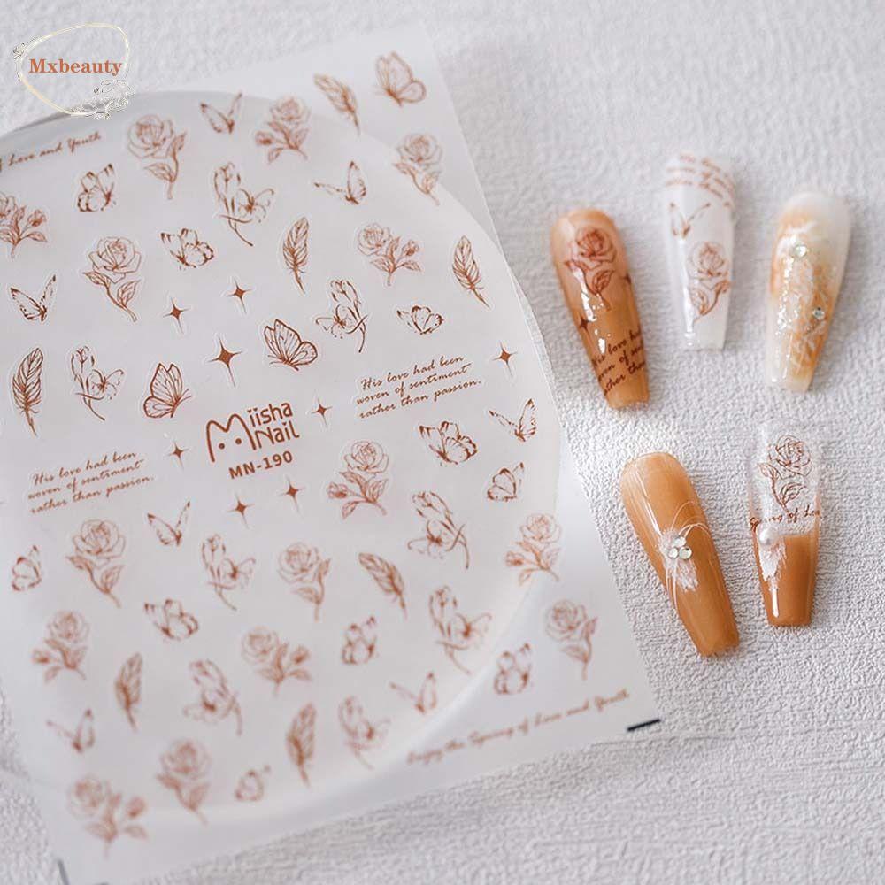 Mxbeauty Bunga Stiker Kuku Perekat Diri Daun Kupu-Kupu Manikur Aksesoris Nail Art Dekorasi