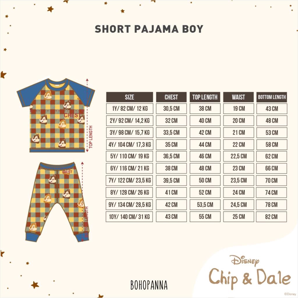 [TOMS] BOHOPANNA (1stel) Short Pajama Girl DISNEY / Stelan Baju Tidur Anak Laki-Laki Pajamas