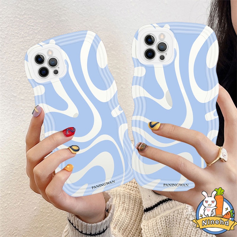 IPHONE Casing Kompatibel Untuk Iphone14 13 12 11 Pro Max X Xr Xs Max8 7 6 6s Plus SE 2020 Garis Cairan Biru Jernih Tepi Gelombang Sederhana Lembut Tahan Gores Shockproof Pelindung Casing Ponsel