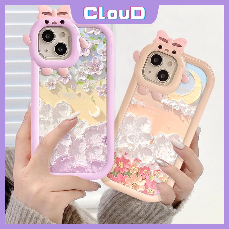 Oppo A96 A95 A12 A16 A15 A17 A17K A57 A54 A77s A77 A31 A3s A16K A76 A74 A7 A55 A5s A5 A9 A53 Reno 7Z 5 A16E A52 Ikatan Simpul 3D Lucu Lensa Monster Kecil Lukisan Minyak Bunga Bulan Case