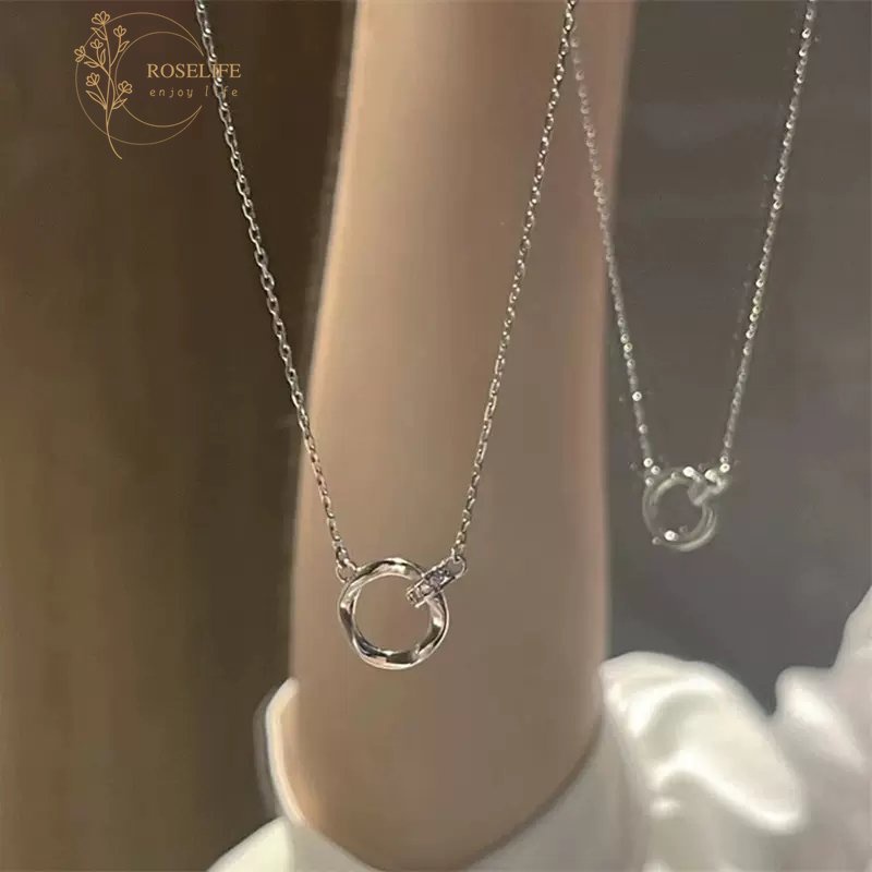 Roselife Mobius Bulat Lingkaran Loop Kalung Untuk Wanita Pria Chic Jatuh Cinta Cincin Pesona Perak Kaitan Rantai Kalung Pecinta Perhiasan