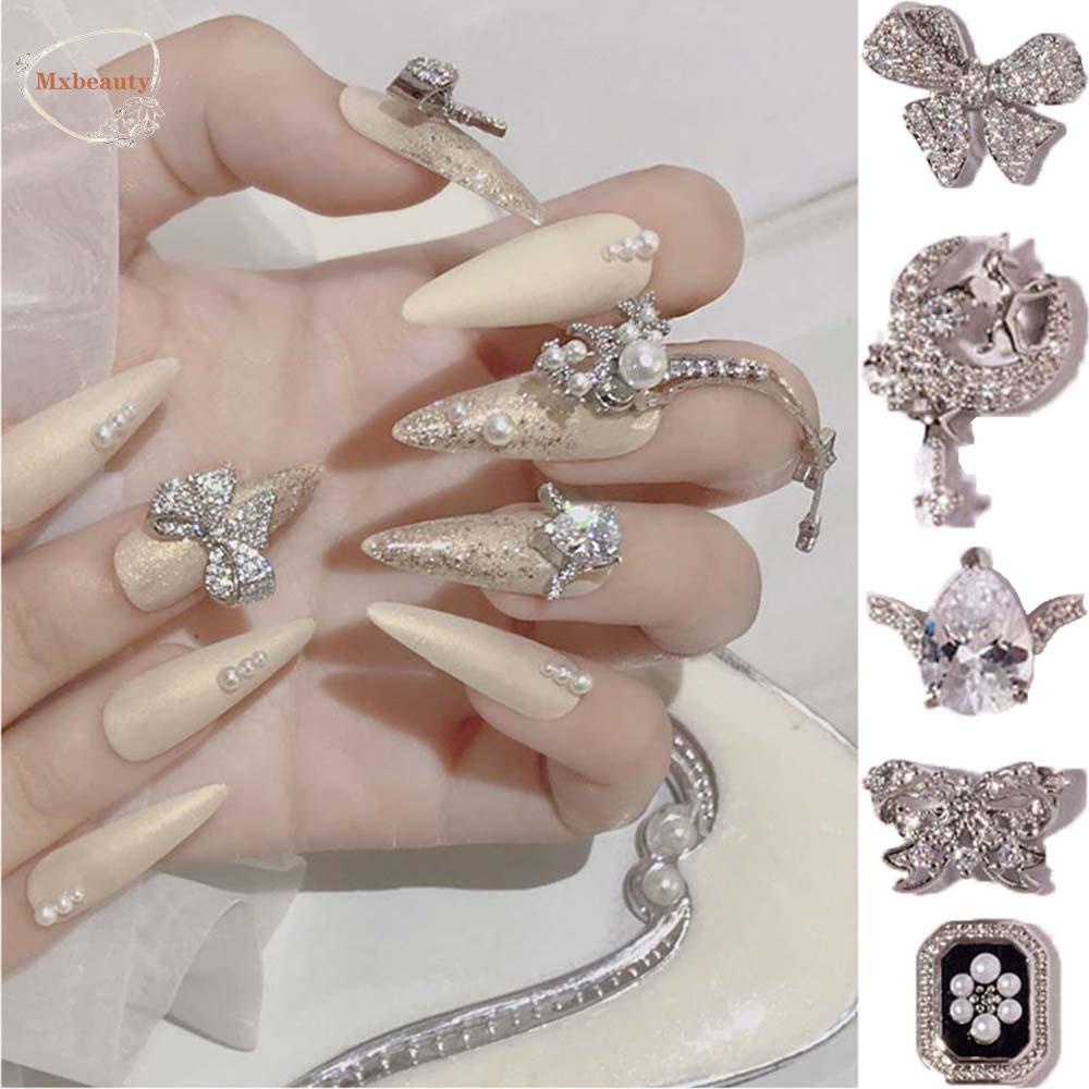 Mxbeauty Charms Rantai Rumbai Desain Bunga Zircon 3D Untuk Dekorasi Nail Art