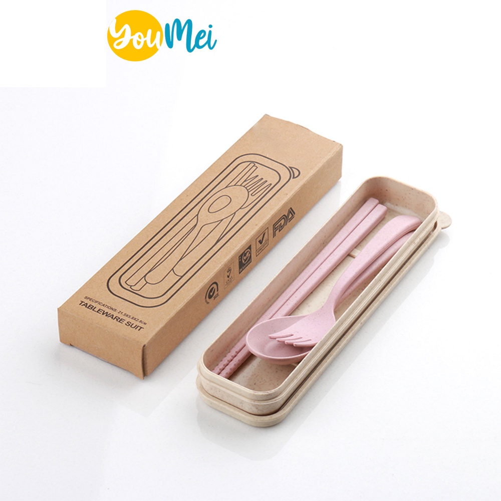 4 in1 Sendok Garpu Sumpit Free Box / Sendok Set / Alat Makan Set /  tableware Travel Cutlery Set Alat Makan Sendok Garpu Sumpit - 1201