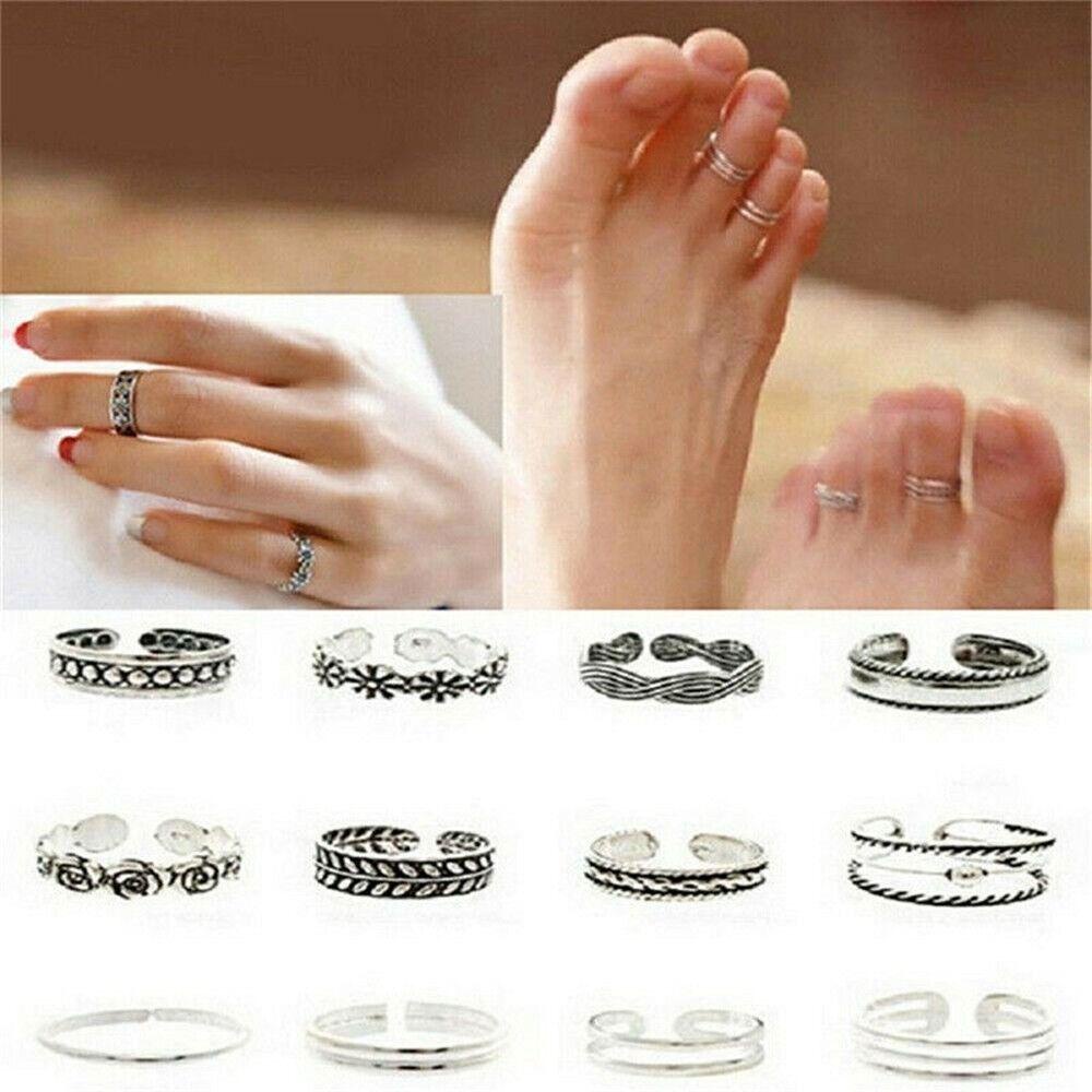 R-flower 12Pcs/Set Kaki Cincin Set Wanita Buka Paduan Toe Rings