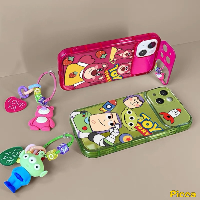 IPHONE Gelang Boneka 3D Flip Make Up Mirror Case Kompatibel Untuk Iphone11Xr 7 8 14 Plus 11 14 13 12 Pro MAX X XS MAX SE Beruang Strawberry Lucu Manyo Kartun Toy Story Shockproof Soft Cover