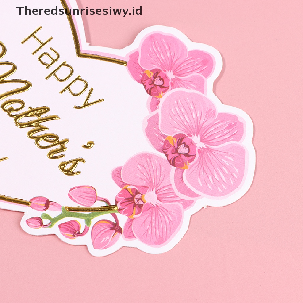 # Kado Mom &amp; PAPA DIY # 10pcs Topper Kue Happy Mother's Day Pink Heart Flower Rose Toppers Cupcake Dess~