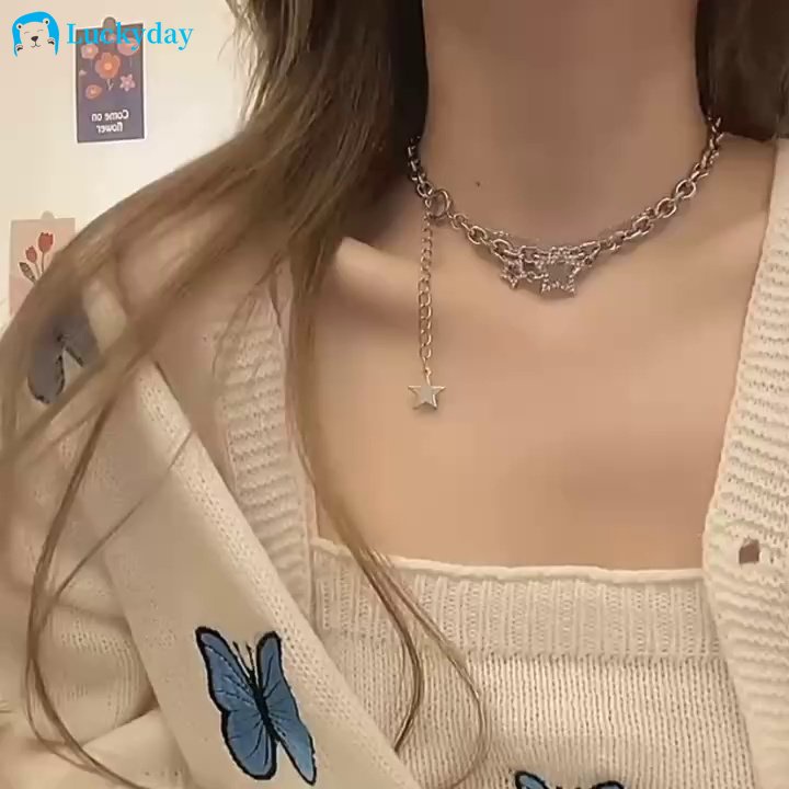 Yeezii Star Necklace Y2K Kristal Silver Rumbai Klavikula Rantai Choker Untuk Aksesoris Perhiasan Wanita