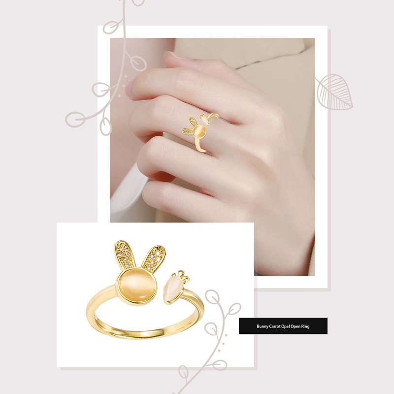 Opal Korea Baru Lucu Bunny Ring Fashion Temperamen Sederhana Joker Terbuka Cincin Tembaga Perhiasan Wanita