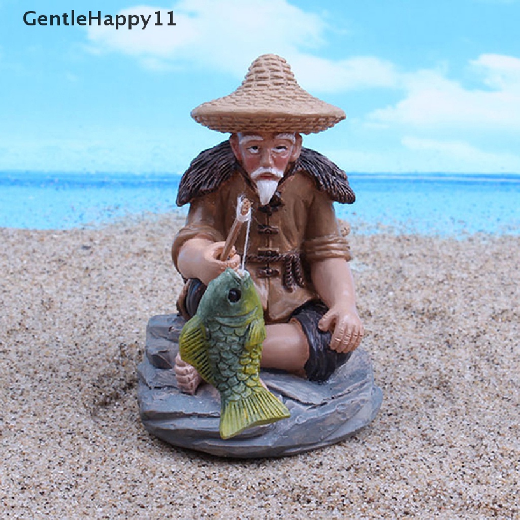 Gentlehappy Mancing Orang Tua Resin Figure Patung Ornamen Taman Pemandangan Mikro GardenCrafts id