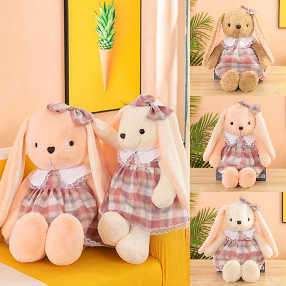 Timekey 35 cm Kelinci Lucu Mainan Mewah in Plaid Dress Panjang Telinga Boneka Lembut Bunny Doll Mainan Tidur Anak Perempuan Anak Bayi Plush Animal Mainan Ulang Tahun A7U2