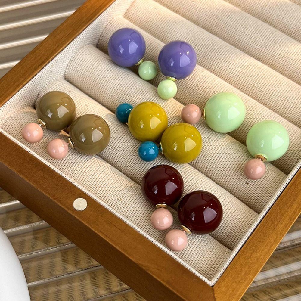 Nickolas1 Anting Wanita Manis Geometris Permen Warna Manik Bulat Tembaga Temperamen Gesper Telinga Akrilik