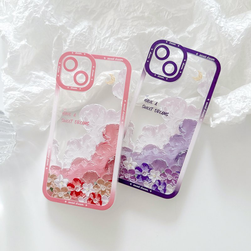 【 Angel Eye】Nice Pink Purple Sakura Soft TPU Case HP iP iPhone 7 8 14 + Plus SE 2020 X XS XR Max 11 12 13 Pro Max FTD Girl Woman Casing Apple