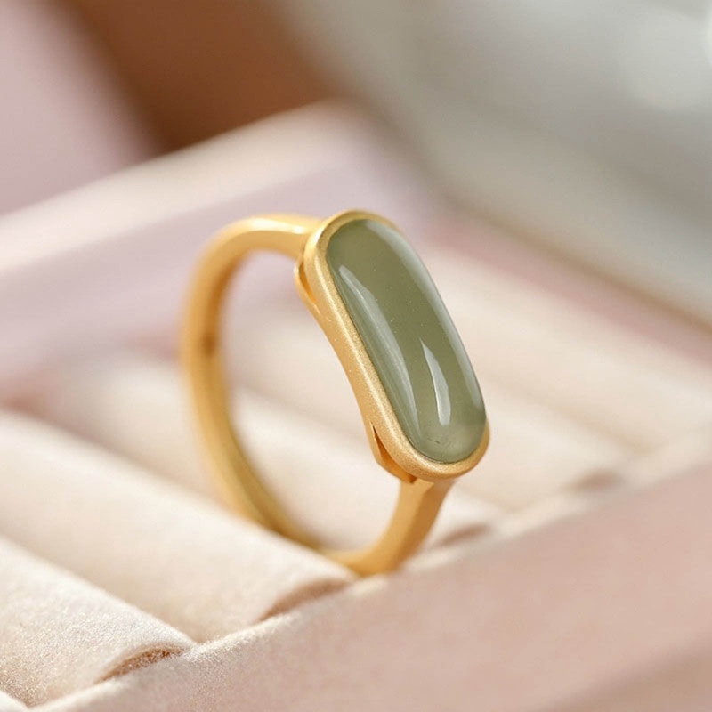 Baru Hetian Jasper Cincin Untuk Wanita Indah Cahaya Mewah Gaya Etnik Pesta Pertunangan Perhiasan Perak Dapat Disesuaikan