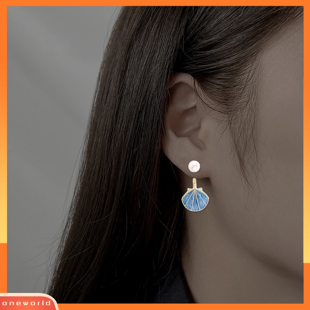 [EONE] 1pasang Anting Wanita Minimalis Desain Unik Ringan Mewah Elegan Temperamen Pakaian Sehari-Hari Paduan Mutiara Imitasi Kerang Menjuntai Anting-Anting Aksesoris Pesta