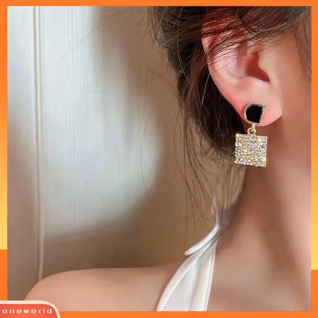 [EONE] 1pasang Anting Pejantan Hitam D Geometris Elegan Retro Mewah Hypoallergenic Berlian Imitasi Square Menjuntai Earrings Fashion Perhiasan