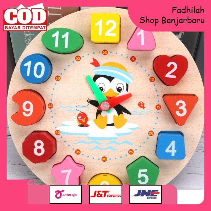 MAINAN EDUKASI JAM KAYU BELAJAR JAM ANGKA BENTUK MONTESSORI 18 CM | FADHILAH SHOP BJB