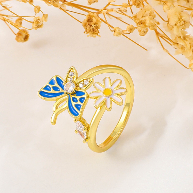 Butterfly Sweet Flower Open Copper Rings Untuk Wanita Gadis Perhiasan Tren