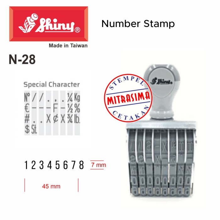 

Stempel Shiny N-28 ( N28 stempel nomor manual 8 digit 7mm N 28 )