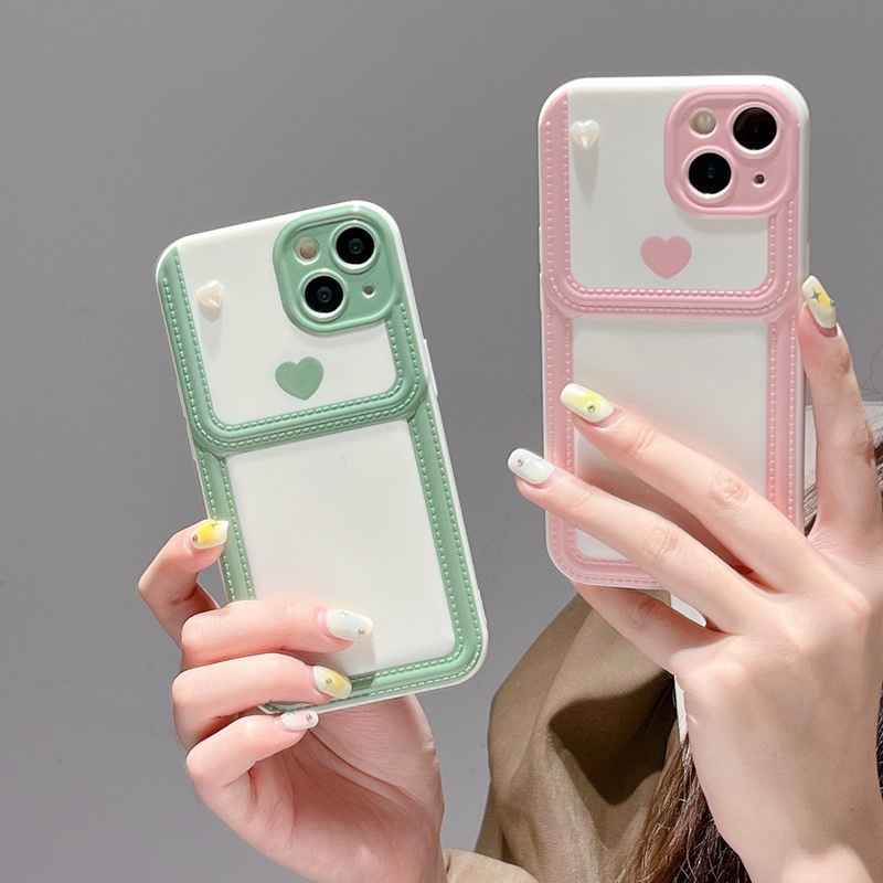 New Imitation Cream Bag TPU Case for iPhone 12 13 14 Pro Max Black Soft Silicone Case for Women Girl's Fashion Cute Pink Green Love Heart