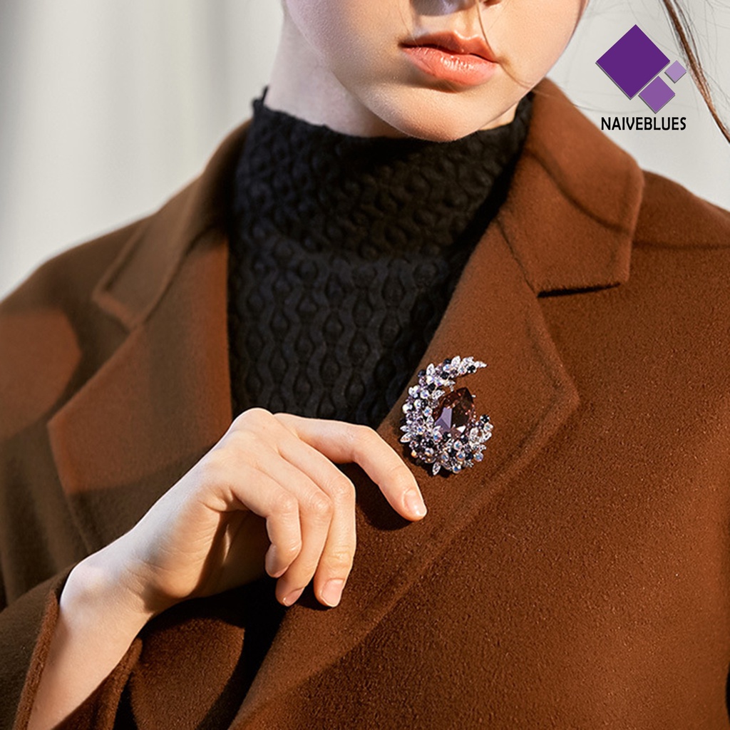 &lt; Naiveblues &gt; Bros Pin Elegan Temperamen Kristal Imitasi Mengkilap Hias Kilau Cerah Hadiah Wanita Bulan