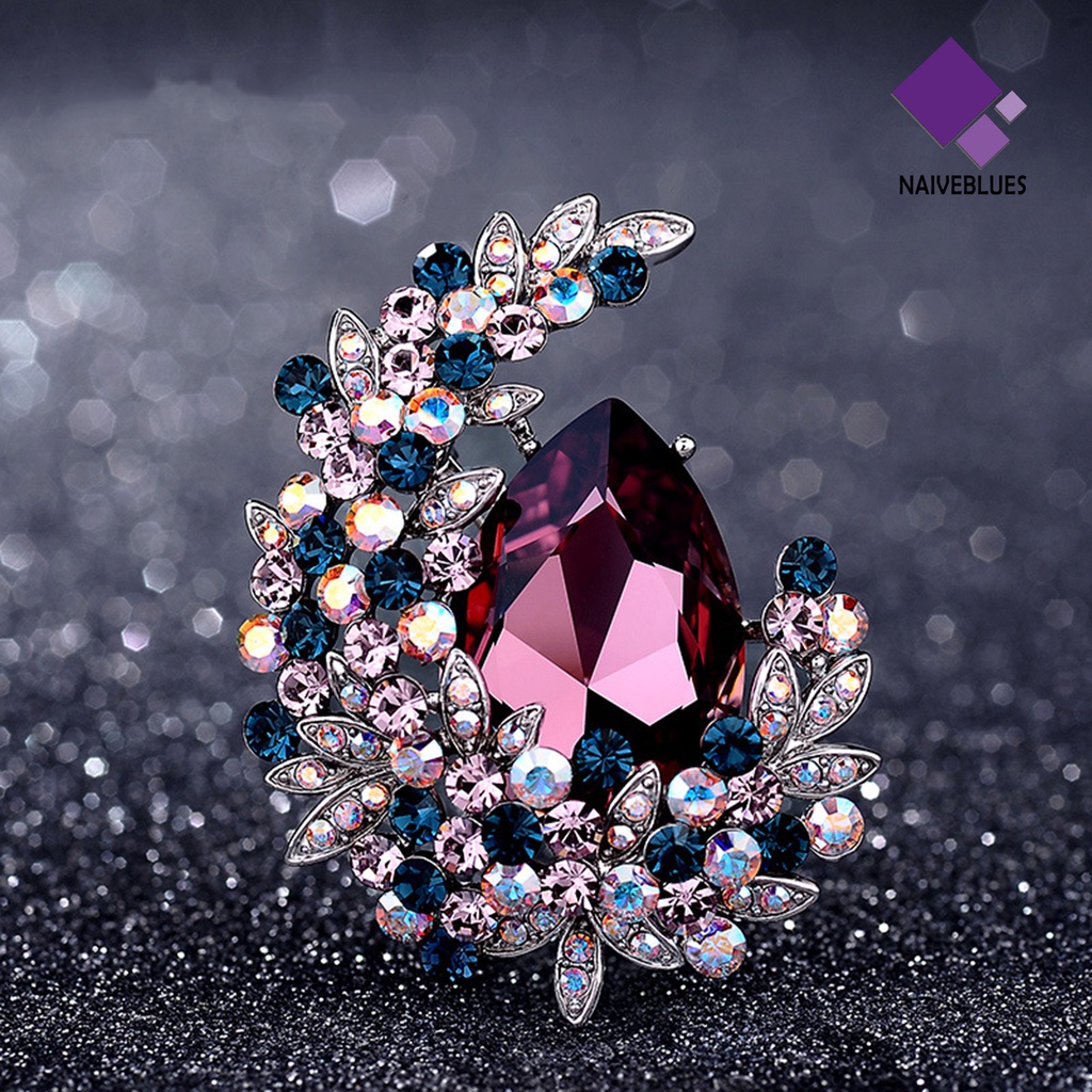&lt; Naiveblues &gt; Bros Pin Elegan Temperamen Kristal Imitasi Mengkilap Hias Kilau Cerah Hadiah Wanita Bulan