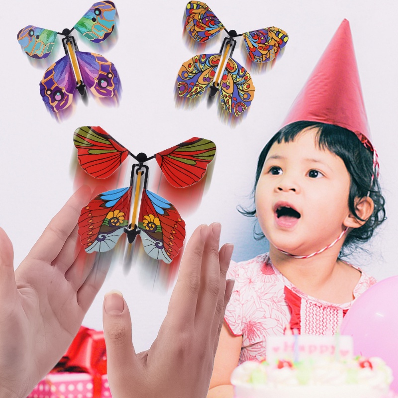 Magic Flying Butterfly Fairy Flying Toy in The Book Rubber Band Powered Wind Up Butterfly Fairy Mainan Terbang Bookmark Hadiah Kejutan Dekorasi