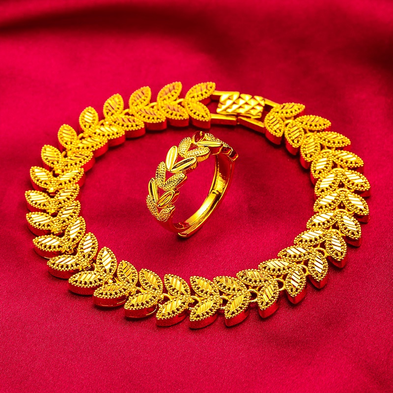 Goldkingdom Perhiasan Fashion 24K Bangkok Aksesoris Ready Stock Wanita Baru Set Gelang Cincin Gandum Telinga Lapis Emas Mewah