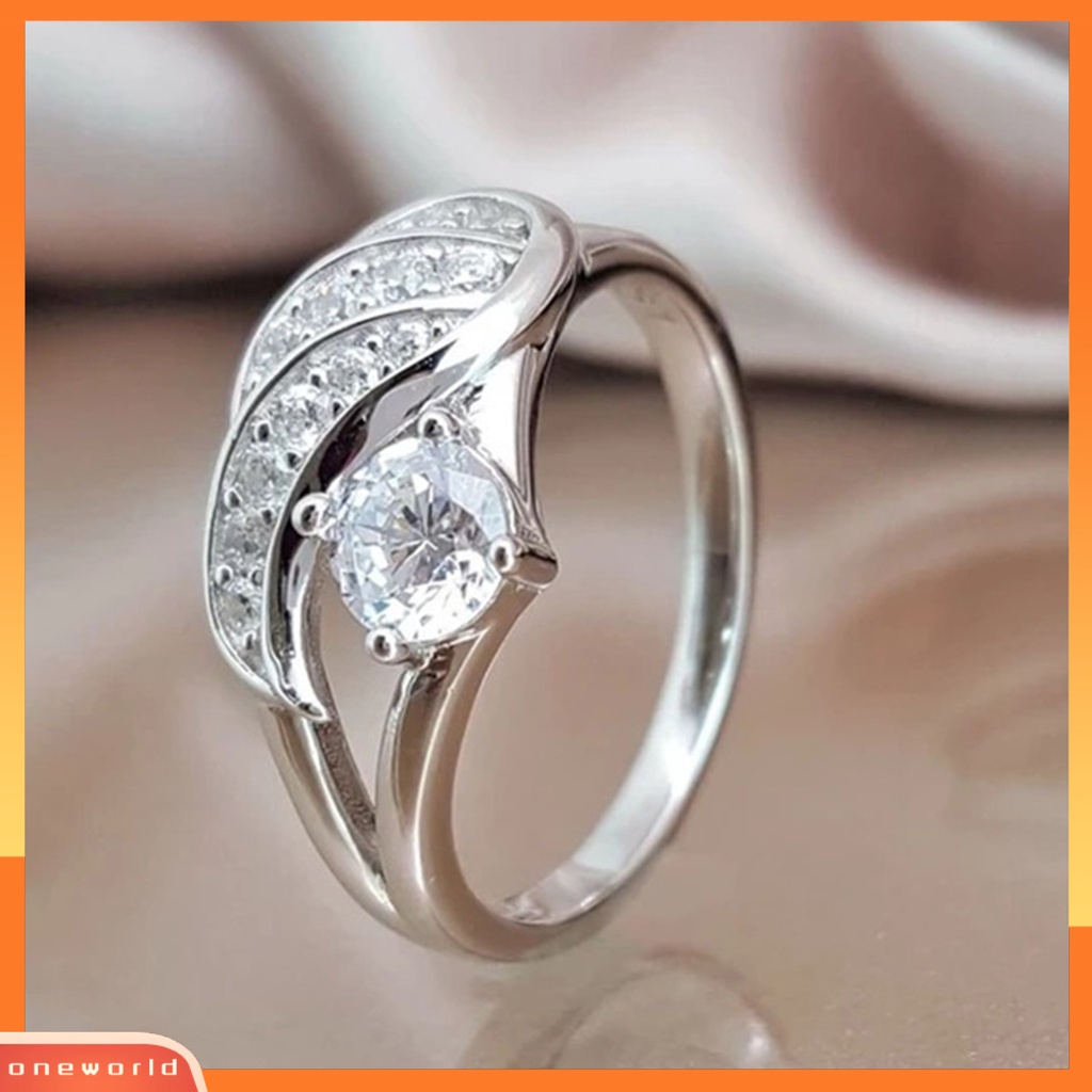 [EONE] Lady Ring Cubic Zirconic Hias Bulat Alloy Bentuk Sayap Cincin Pernikahan Untuk Lamaran