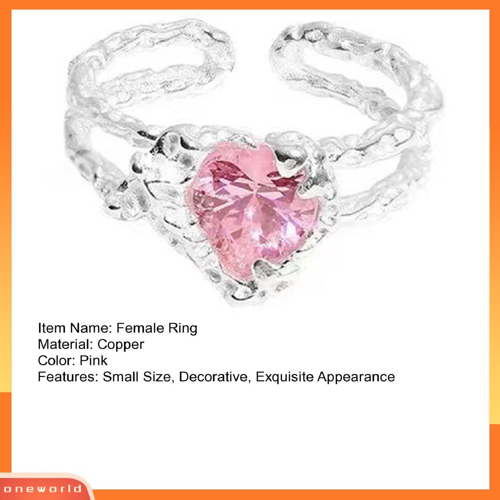 [EONE] Fashion Cincin Adjustable Indah Cahaya Mewah Desain Pembukaan Bersinar Pakaian Sehari-Hari Tembaga Pink Cinta Zirkon Wanita Cincin Perhiasan Aksesori