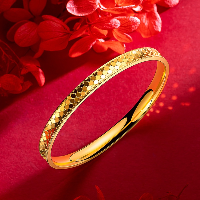 Goldkingdom Perhiasan Fashion 24K Bangkok Aksesoris Ready Stock Cnc Halus Perempuan Sisik Naga Berlapis Emas Sisik Naga Polkadot Gelang